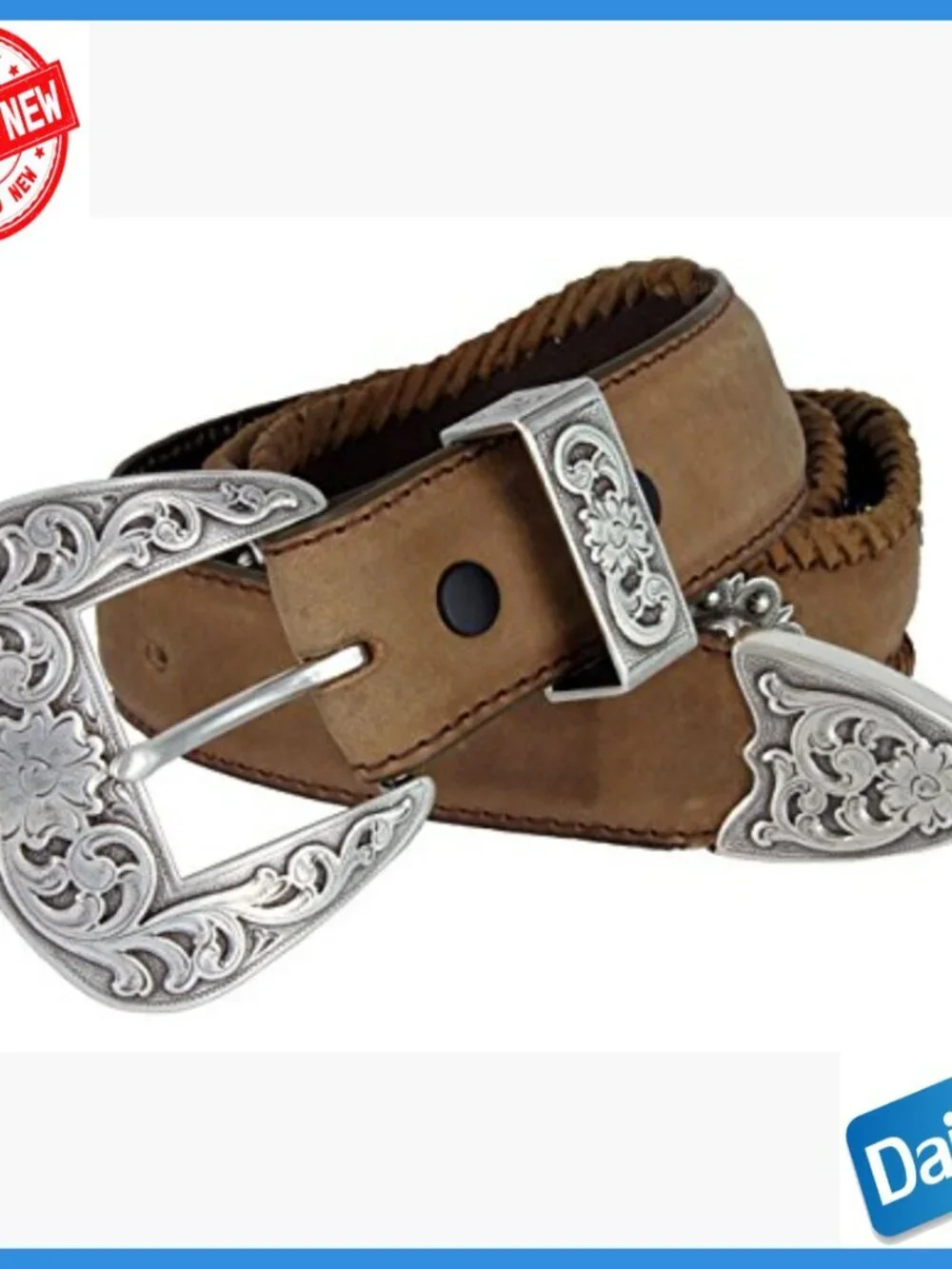 Genuine Leather Western Belt with Sterling Silver Buckle 1.5